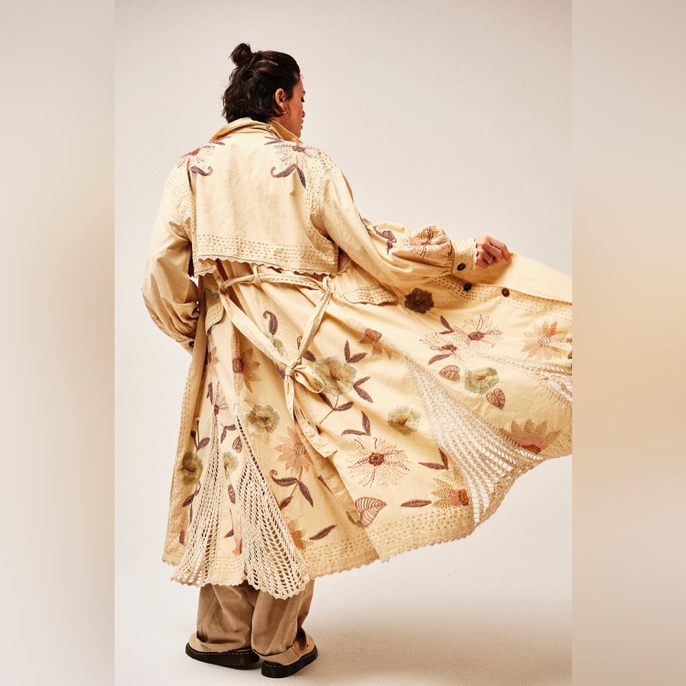 Free People Floral Embroidered Cream Jacket